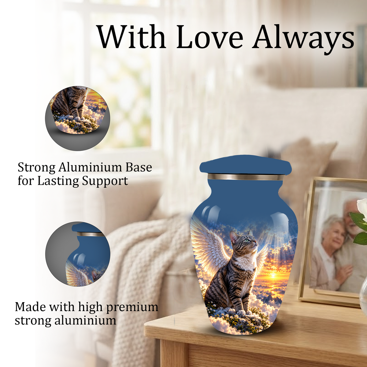 Angel Cat Cremation Urn for Ashes,Heavenly Cat Memorial with Wings, Custom Pet Lover Urn