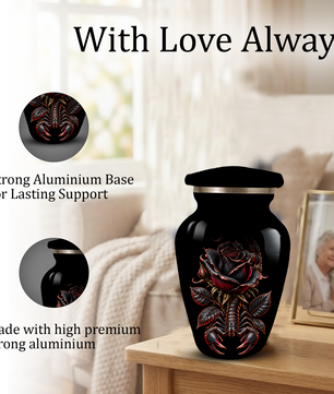 Black Rose & Scorpion Cremation Urn – Gothic Adult Memorial Urn for Ashes