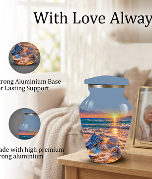 Adult Cremation Urn for Ashes, Personalized Seashell Beach Sunset Urn