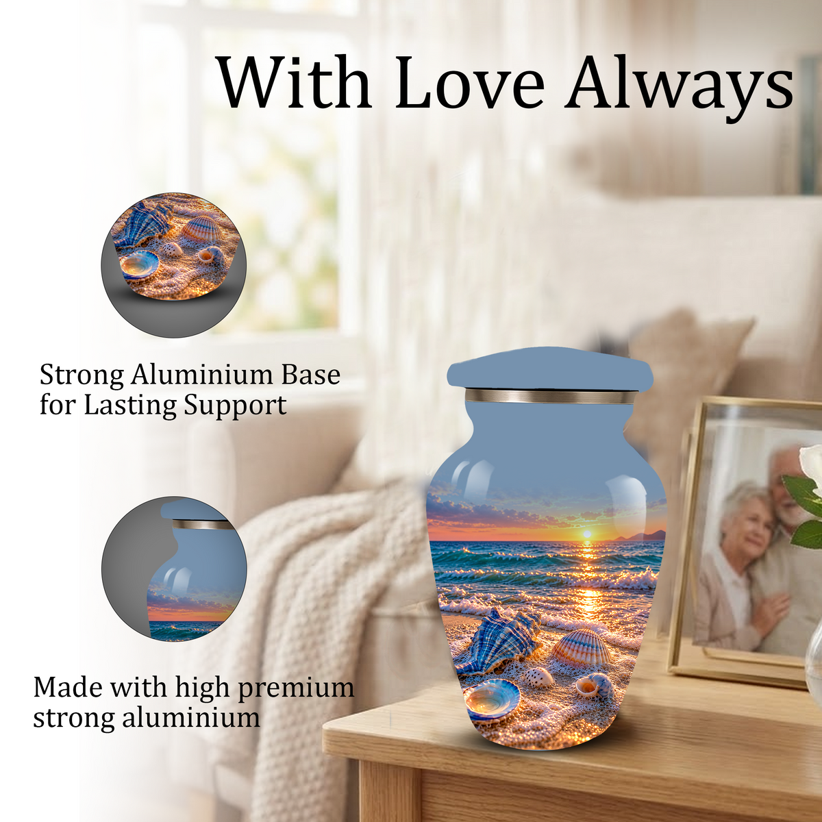 Adult Cremation Urn for Ashes, Personalized Seashell Beach Sunset Urn