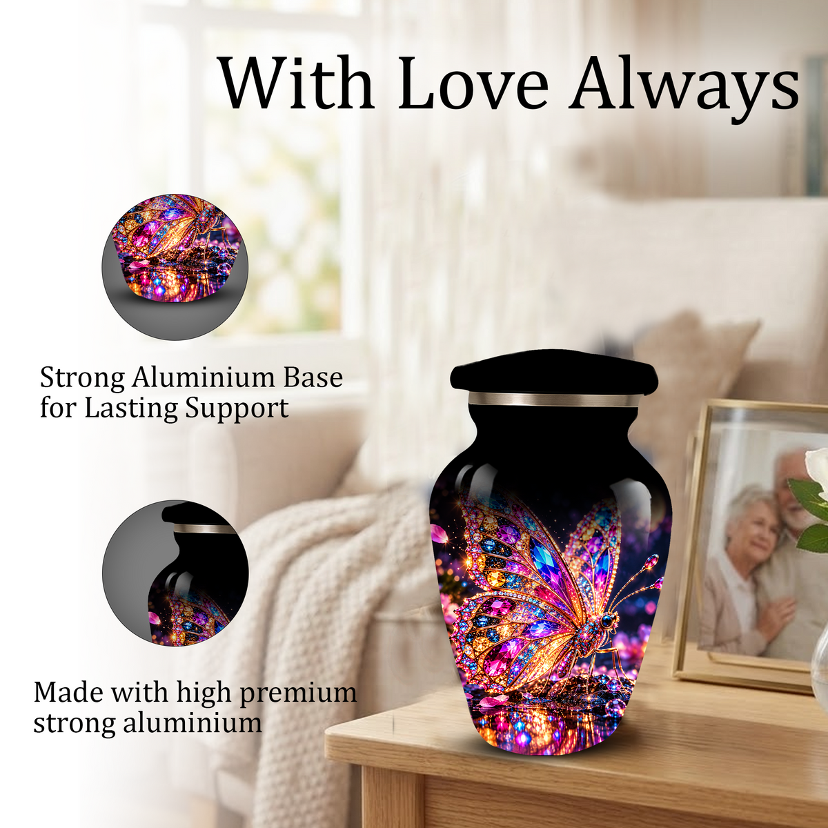 Personalized Adult Cremation Urn for Ashes, Jeweled Butterfly Memorial Urn, Custom Butterfly Urn