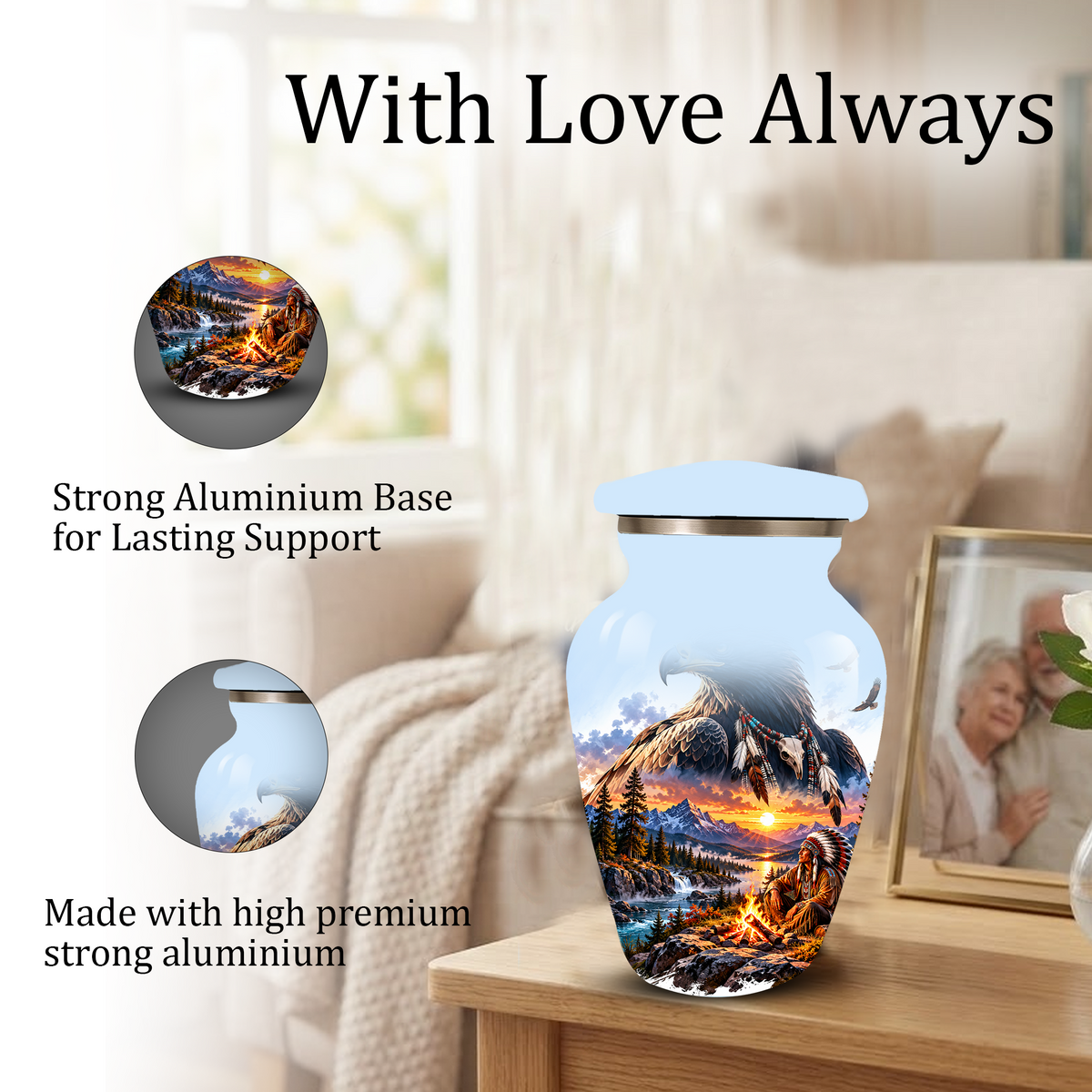 Personalized Adult Cremation Urn for Ashes, Native American Eagle Memorial Urn