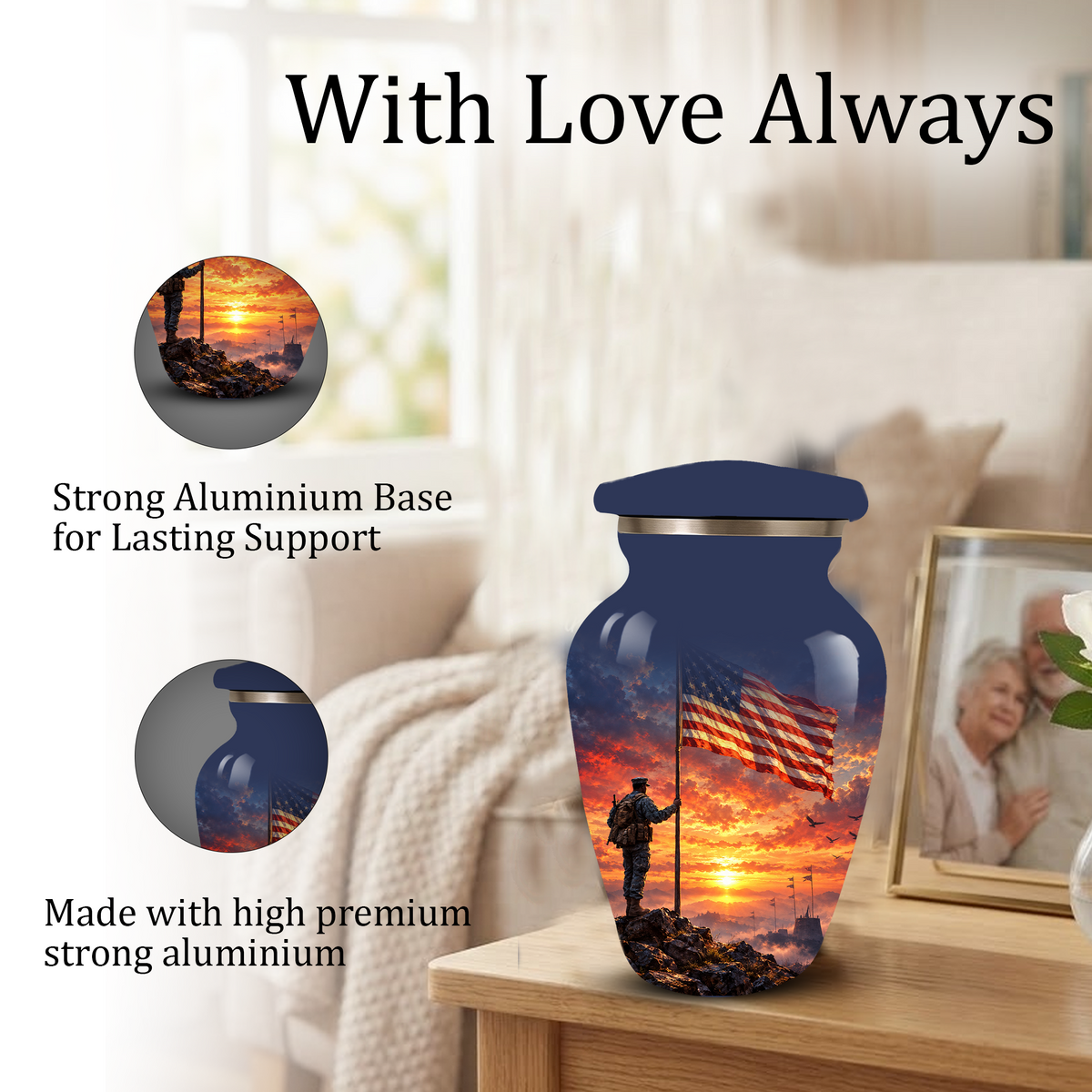 American Flag Cremation Urn for Dad – Patriotic Memorial Urn for Father, Veteran & Adult Male Ashes