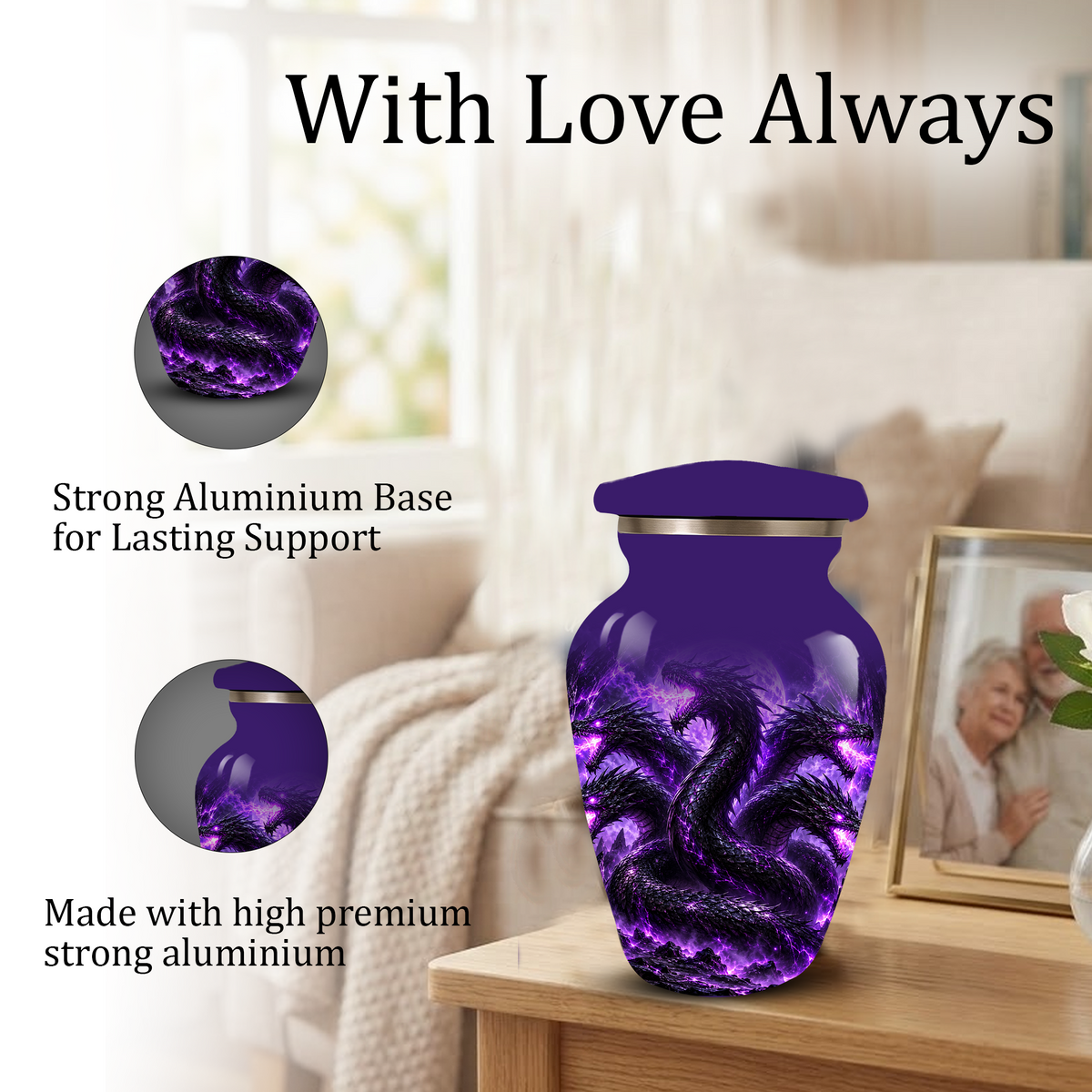 Purple Dragon Cremation Urn for Ashes | Personalized Dragon Memorial Urn | Three Headed Dragon Adult Urn