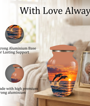 Dolphin Cremation Urn for Ashes, Ocean Sunset Design, Custom Adult Urn for Loved Ones