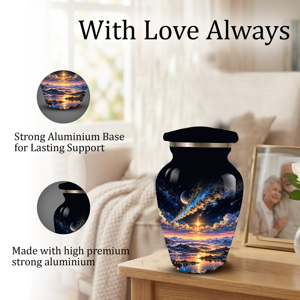 Personalized Adult Cremation Urn for Ashes, Custom Memorial Urn, Galaxy and Mountain Sunset Design