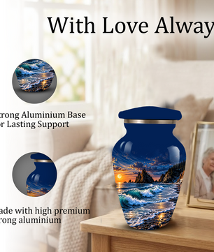 Personalized Adult Cremation Urn for Ashes, Custom Memorial Urn, Ocean Waves and Sunset Design