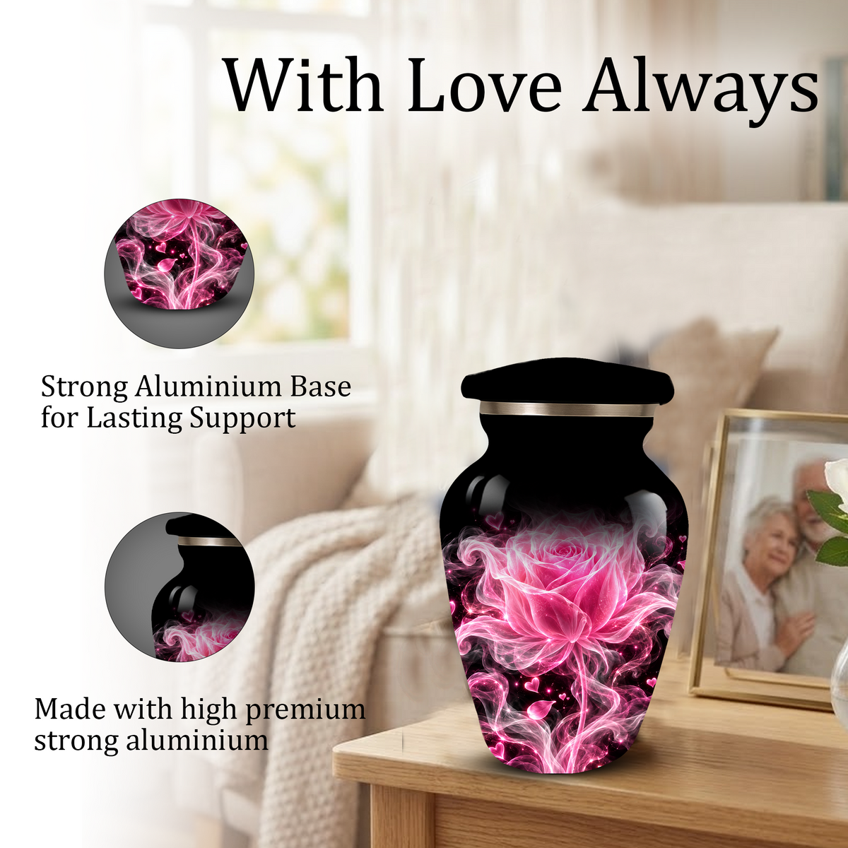 Pink Rose Cremation Urn for Ashes | Personalized Floral Memorial Urn | Handmade Adult Urn for Human Ashes