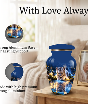 Personalized Adult Cremation Urn for Ashes, White Tiger Cub Memorial Urn, Custom Animal Urn