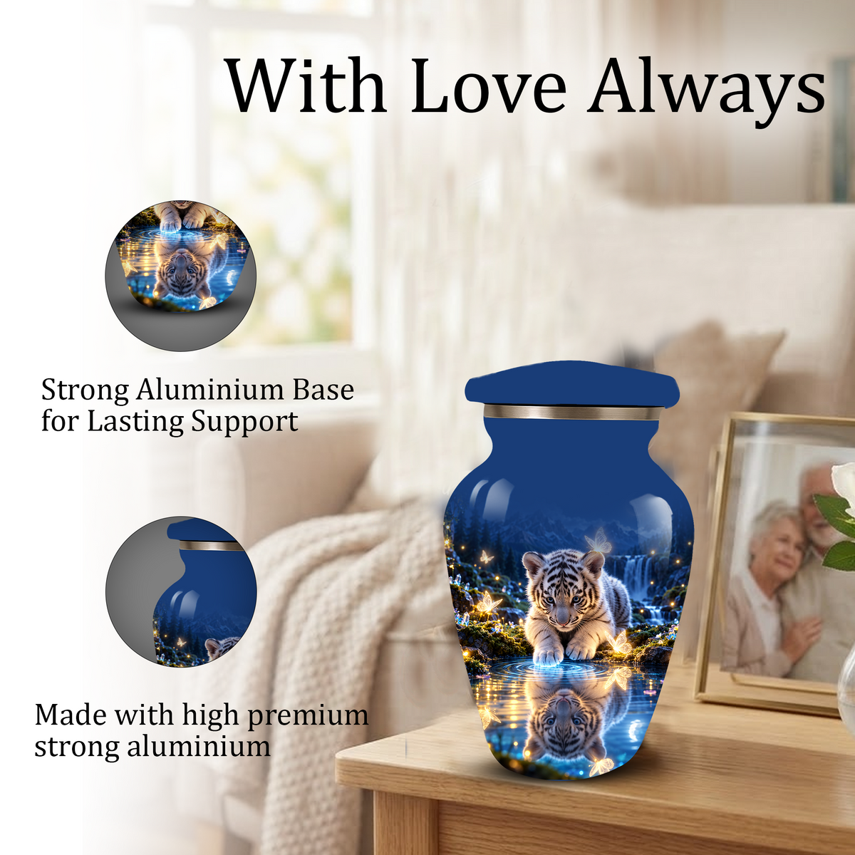 Personalized Adult Cremation Urn for Ashes, White Tiger Cub Memorial Urn, Custom Animal Urn
