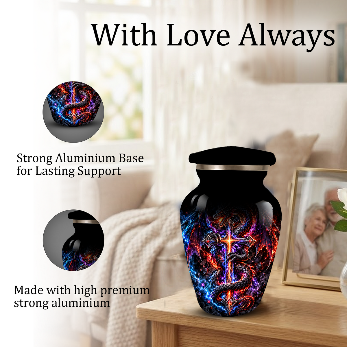 Adult Cremation Urn – Dragon & Cross Memorial Urn for Adult Ashes