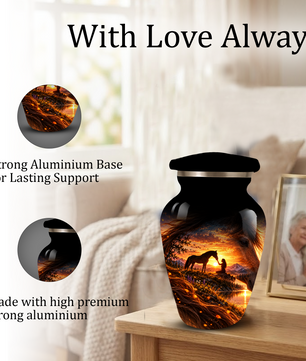 Personalized Adult Cremation Urn for Ashes, Custom Memorial Urn, Horse Sunset Artwork, Adult Urn