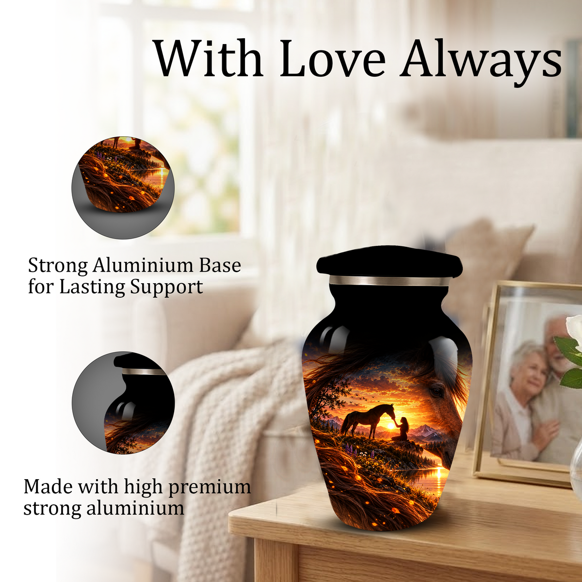 Personalized Adult Cremation Urn for Ashes, Custom Memorial Urn, Horse Sunset Artwork, Adult Urn