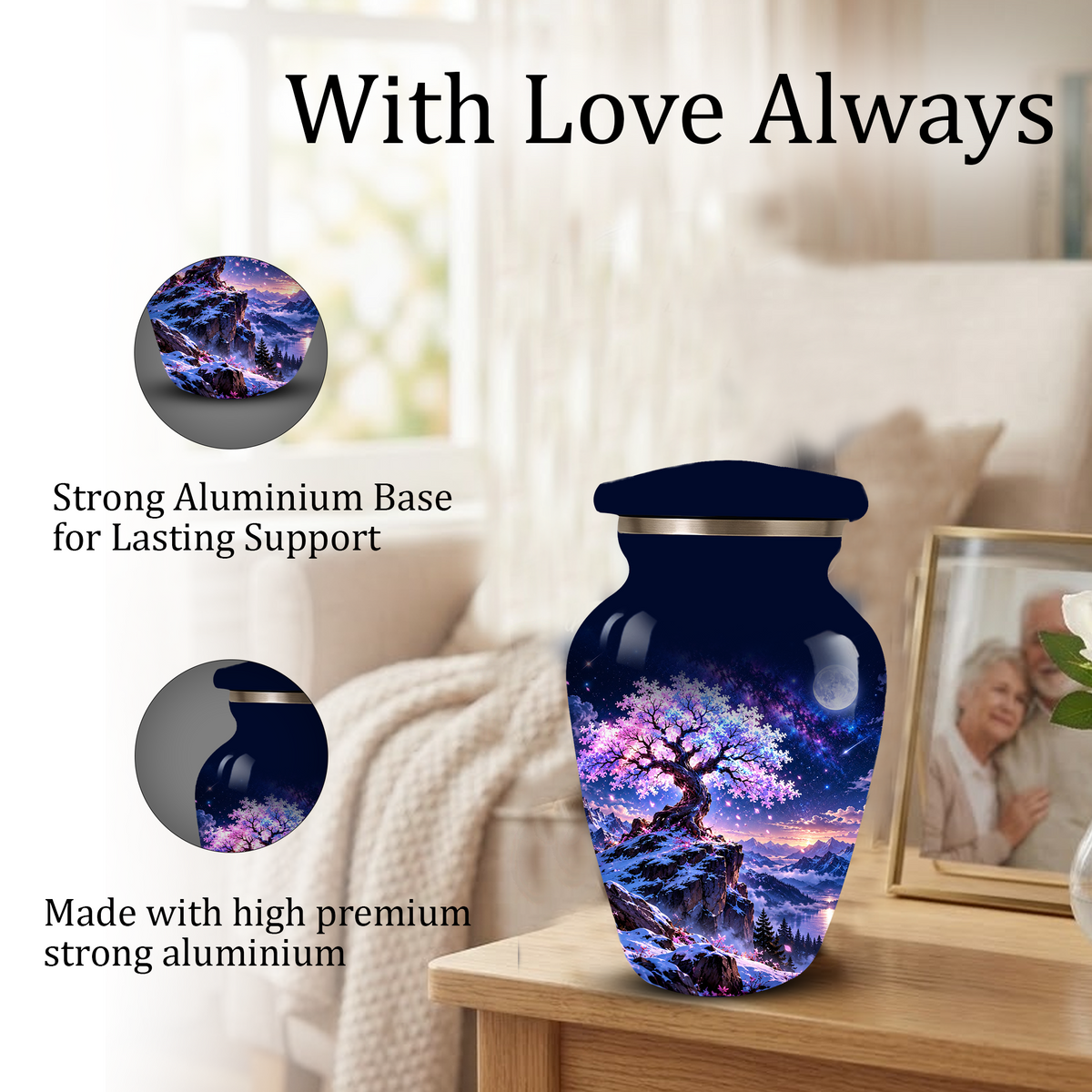 Personalized Adult Cremation Urn for Ashes, Pink Cherry Blossom Tree Memorial Urn, Custom Aluminum Urn