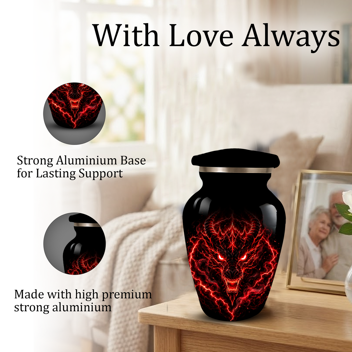 Red Dragon Cremation Urn for Ashes | Personalized Dragon Memorial Urn | Black & Red Fantasy Adult Urn