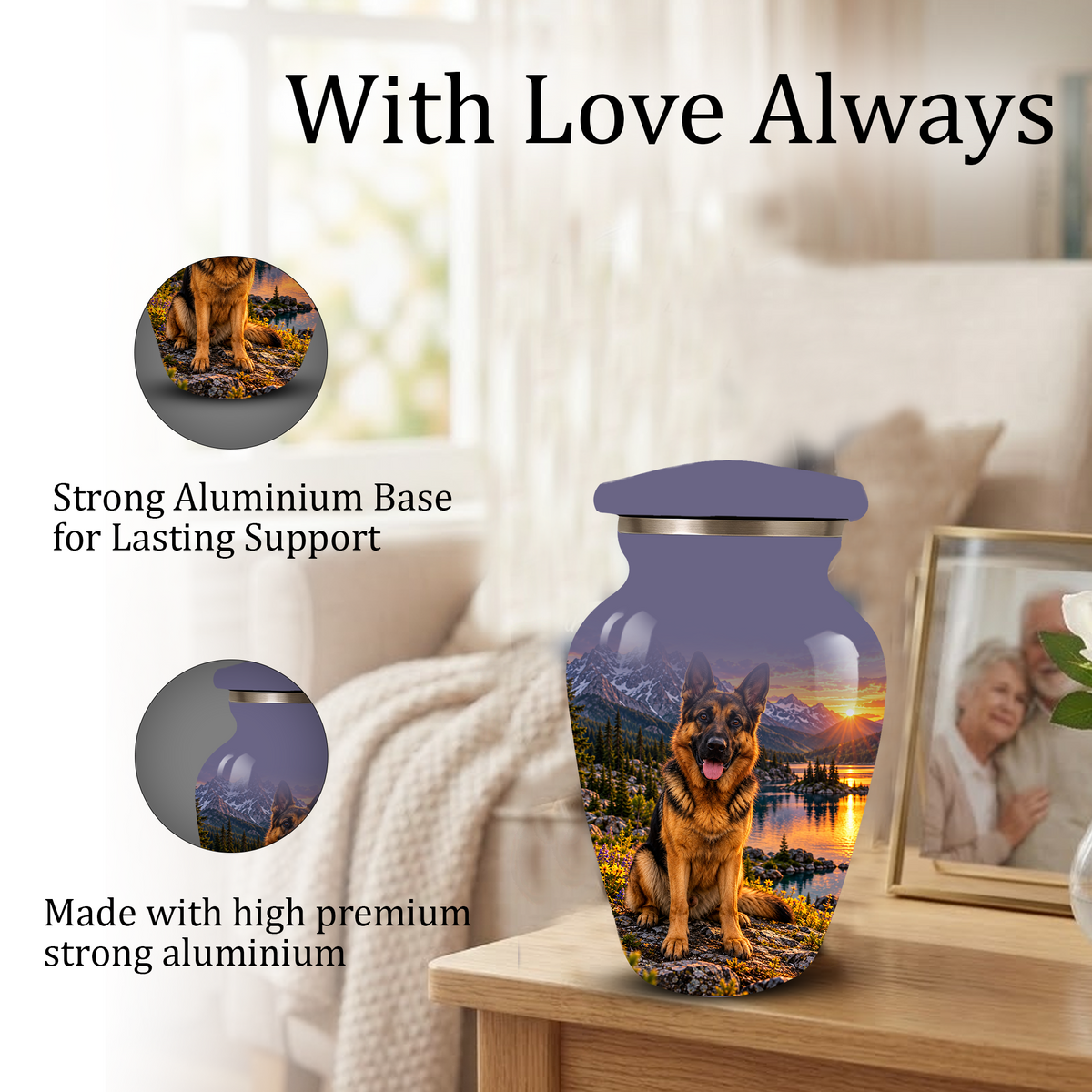Personalized German Shepherd Cremation Urn for Ashes, Dog Memorial Urn, Custom Pet Urn