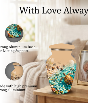 Personalized Sea Turtle Memorial Urn, Aluminum Ocean Beach Urn for Human Ashes