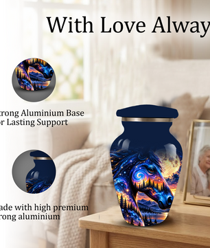 Personalized Horse Cremation Urn for Ashes, Cosmic Galaxy Horse Adult Memorial Urn, Custom Aluminum Urn
