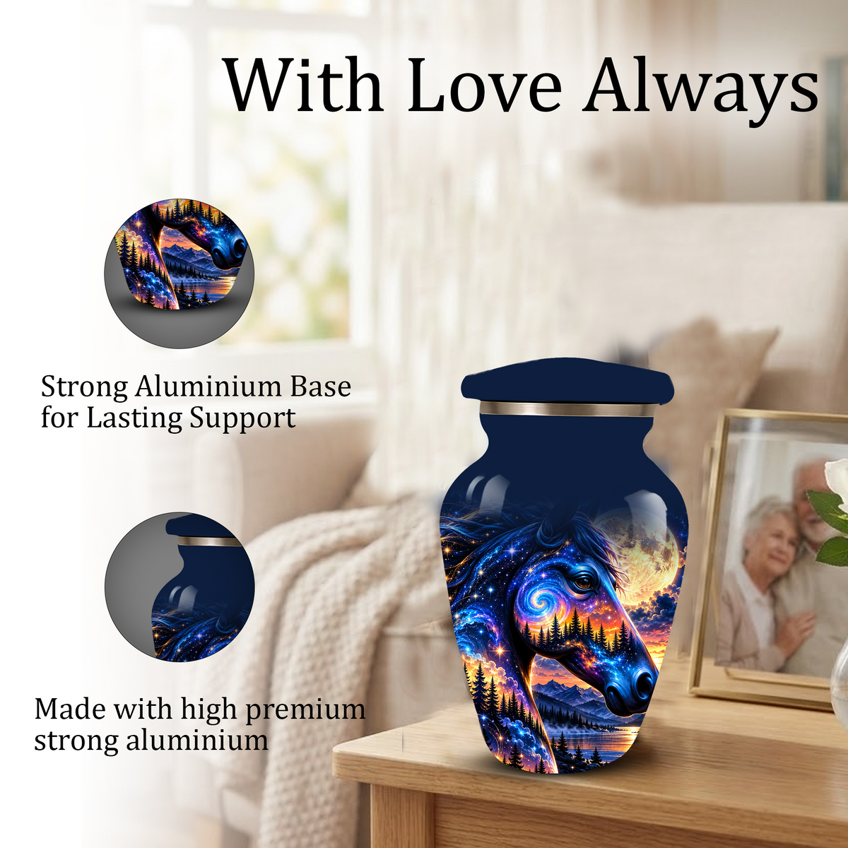 Personalized Horse Cremation Urn for Ashes, Cosmic Galaxy Horse Adult Memorial Urn, Custom Aluminum Urn