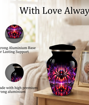 Black Spider Cremation Urn – Gothic Spider Web Adult Memorial Urn for Ashes
