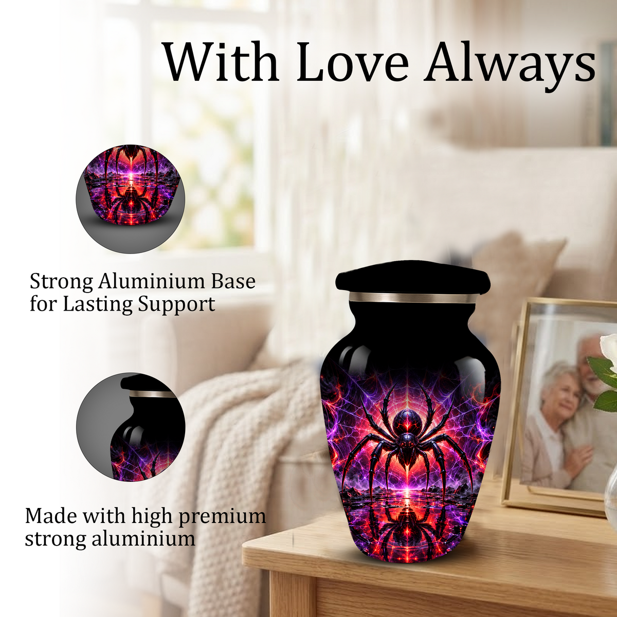 Black Spider Cremation Urn – Gothic Spider Web Adult Memorial Urn for Ashes