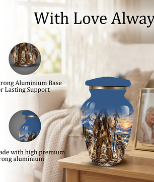 Adult Cremation Urn for Ashes | Personalized Adult Urn | Handmade Memorial Urn with Mountain & Wolf Design