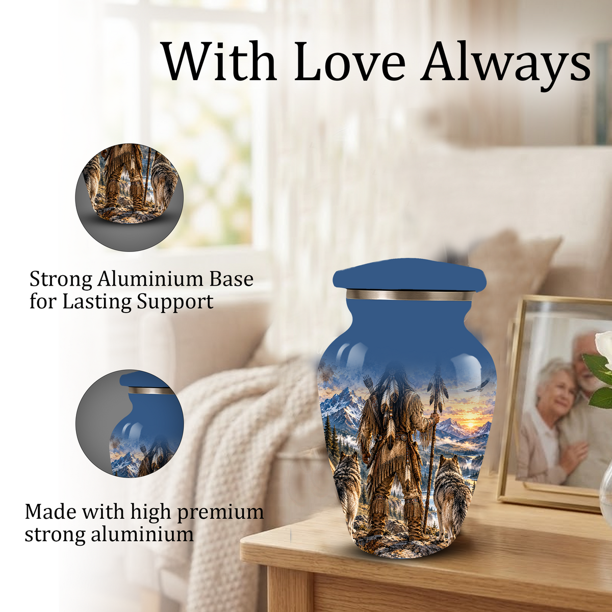 Adult Cremation Urn for Ashes | Personalized Adult Urn | Handmade Memorial Urn with Mountain & Wolf Design