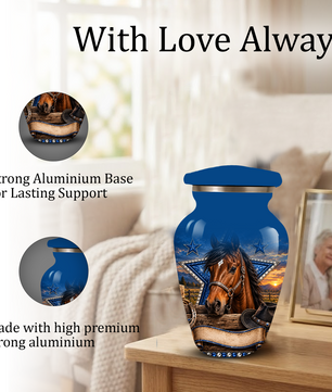 Adult Cremation Urn for Ashes – Western Cowboy Horse Adult Urn, Personalized Adult Memorial Urn