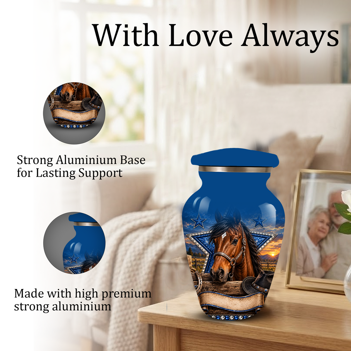 Adult Cremation Urn for Ashes – Western Cowboy Horse Adult Urn, Personalized Adult Memorial Urn