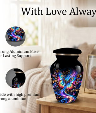 Colorful Butterfly Cremation Urn for Adult Ashes, Personalized Memorial Urn, Rainbow Butterfly Adult Urn for Human Ashes, Celestial Funeral Urn