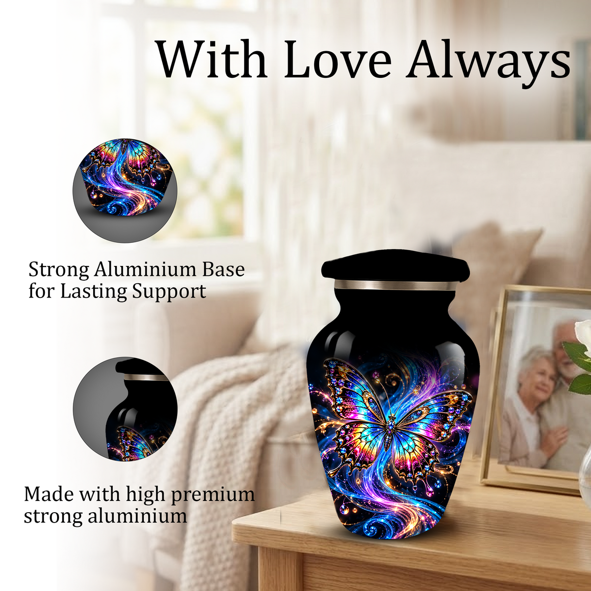 Colorful Butterfly Cremation Urn for Adult Ashes, Personalized Memorial Urn, Rainbow Butterfly Adult Urn for Human Ashes, Celestial Funeral Urn
