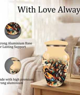 Personalized Adult Cremation Urn for Ashes, Native American Horse Memorial Urn, Tribal Horse Cremation Urn