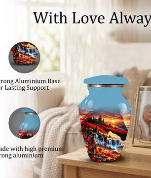 Personalized Fantasy Cremation Urn for Ashes, Red Butterfly Castle Memorial Urn, Custom Adult Urn
