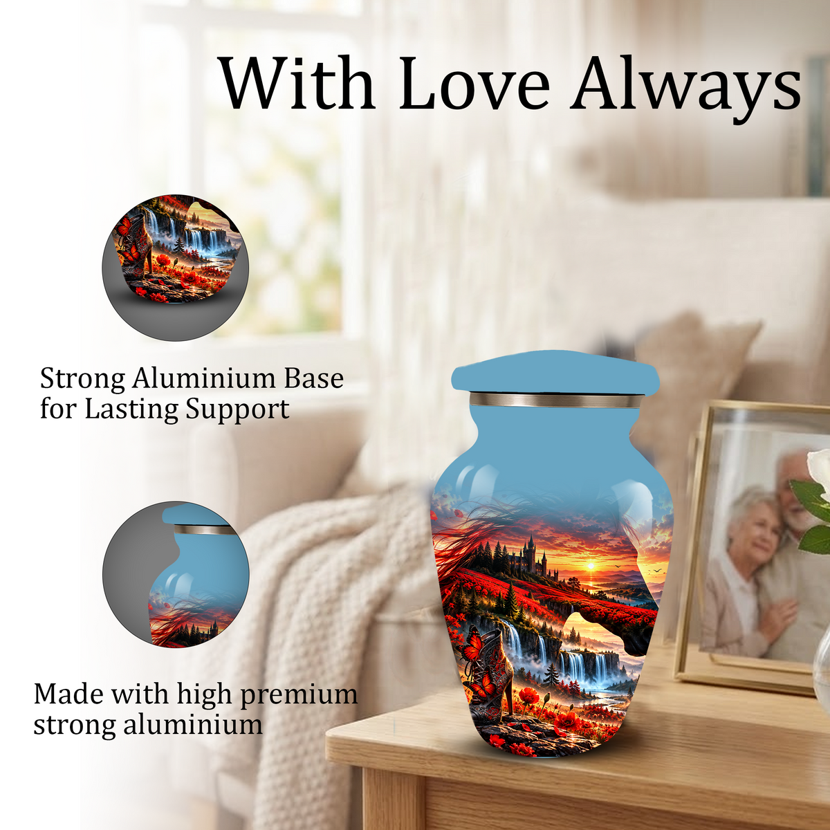 Personalized Fantasy Cremation Urn for Ashes, Red Butterfly Castle Memorial Urn, Custom Adult Urn