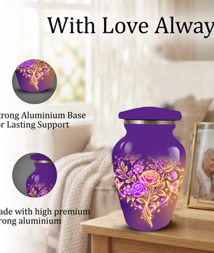 Purple Rose & Butterfly Cremation Urn for Ashes | Personalized Floral Memorial Urn | Handmade Adult Urn for Human Ashes