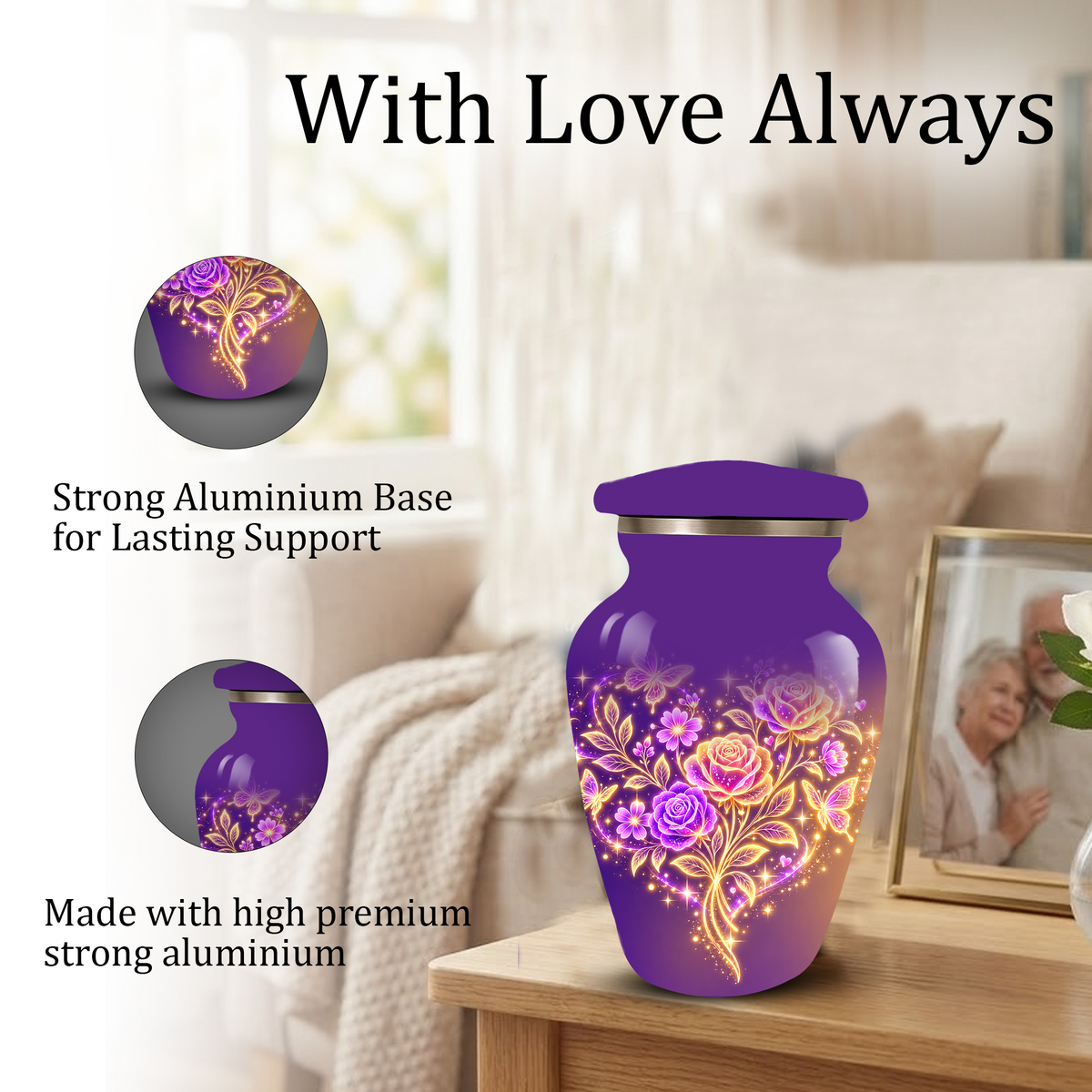 Purple Rose & Butterfly Cremation Urn for Ashes | Personalized Floral Memorial Urn | Handmade Adult Urn for Human Ashes