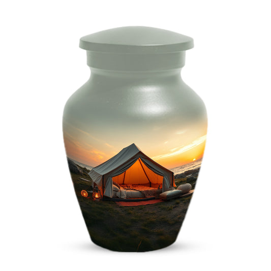 Camping Memorial Urn for Ashes – Personalized Sunset Glamping Cremation Urn for Mom& Dad