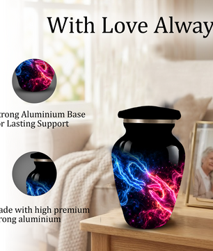 Cosmic Hands Cremation Urn for Adult Ashes, Blue and Pink Galaxy Memorial Urn, Personalized Funeral Urn for Human Ashes, Celestial Keepsake
