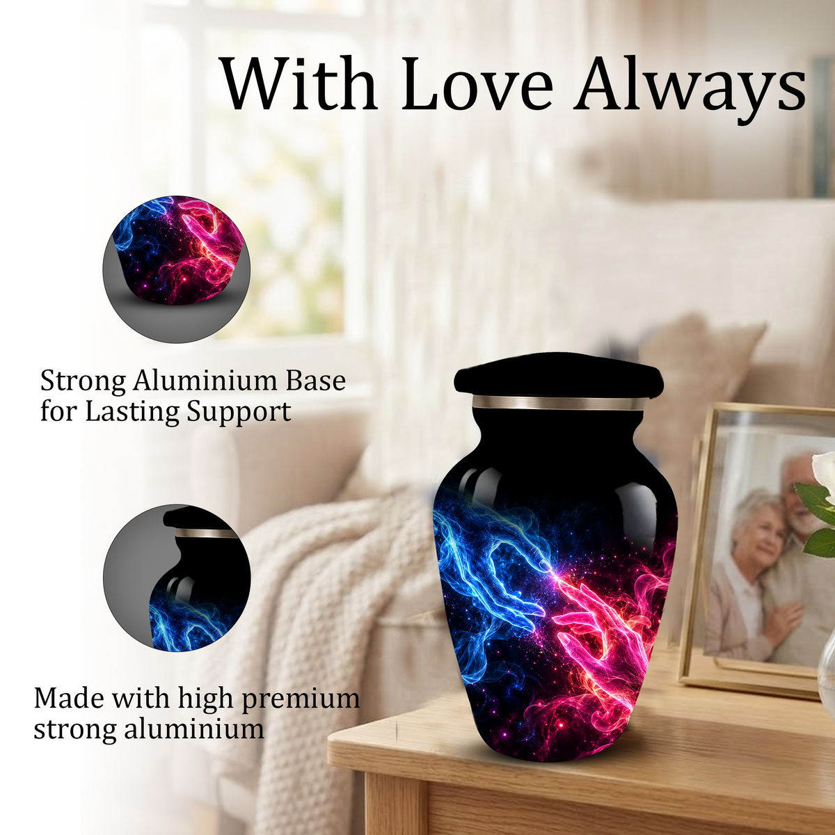 Cosmic Hands Cremation Urn for Adult Ashes, Blue and Pink Galaxy Memorial Urn, Personalized Funeral Urn for Human Ashes, Celestial Keepsake