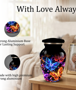 Personalized Butterfly Adult Cremation Urn for Ashes, Colorful Butterfly Memorial Urn, Black Cremation Urn