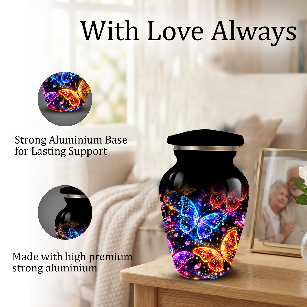 Personalized Butterfly Adult Cremation Urn for Ashes, Colorful Butterfly Memorial Urn, Black Cremation Urn