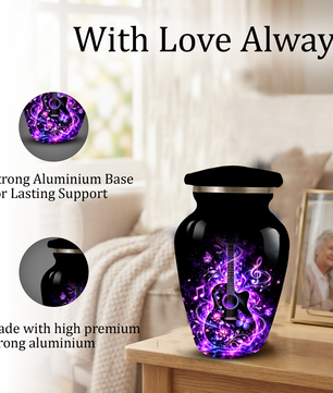 Personalized Guitar Cremation Urn for Ashes, Purple Music Memorial Urn, Custom Adult Cremation Urn