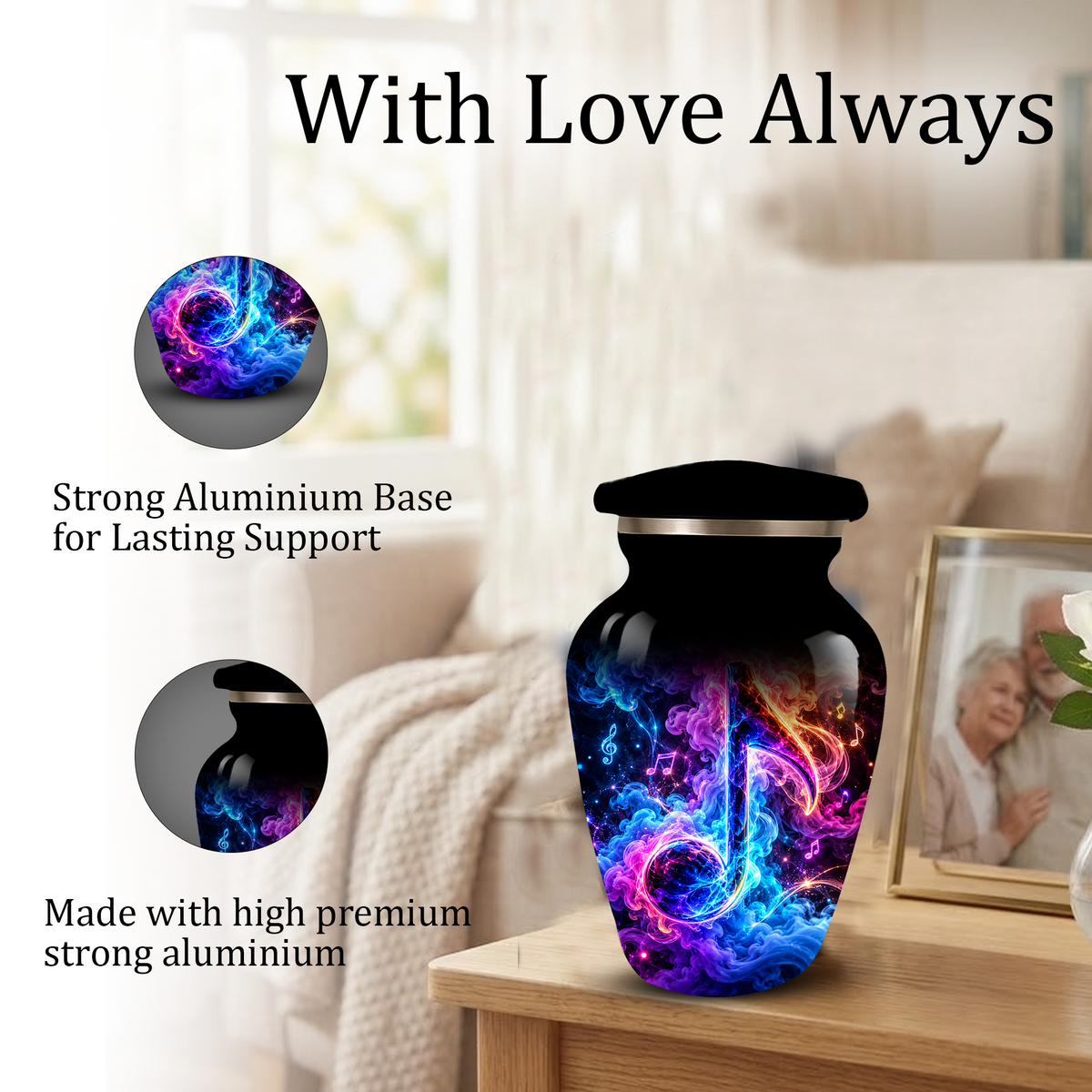 Musical Note Cremation Urn for Adult Ashes, Colorful Galaxy Music Memorial Urn, Adult Cremation Urn with Glowing Neon Treble Clef Artwork
