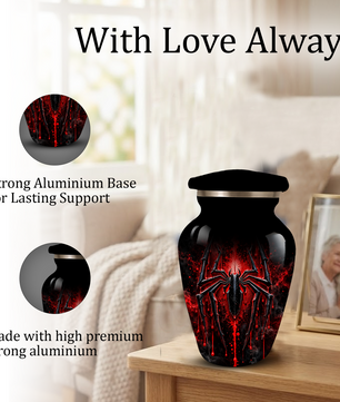 Black Spider Cremation Urn with Red Gothic Design – Adult Urn for Ashes