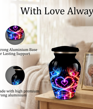 Personalized Butterfly Cremation Urn for Ashes, Heart Memorial Adult Urn, Blue and Red Cremation Urn