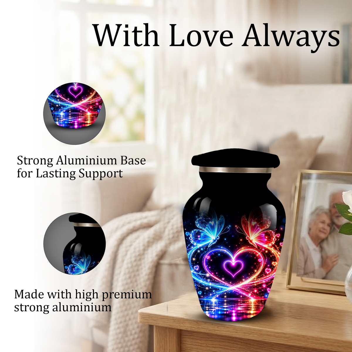 Personalized Butterfly Cremation Urn for Ashes, Heart Memorial Adult Urn, Blue and Red Cremation Urn