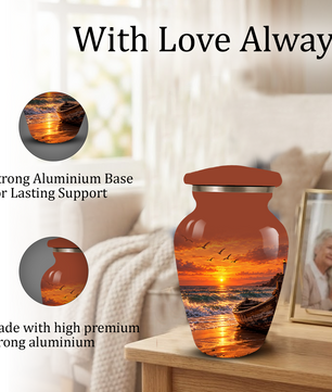 Beach Cremation Urn for Ashes | Ocean Sunset Memorial Urn | Personalized Beach & Ocean Theme Urn