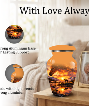 Personalized Horse Cremation Urn for Ashes, Horse Memorial Urn, Sunset Cowboy Urn