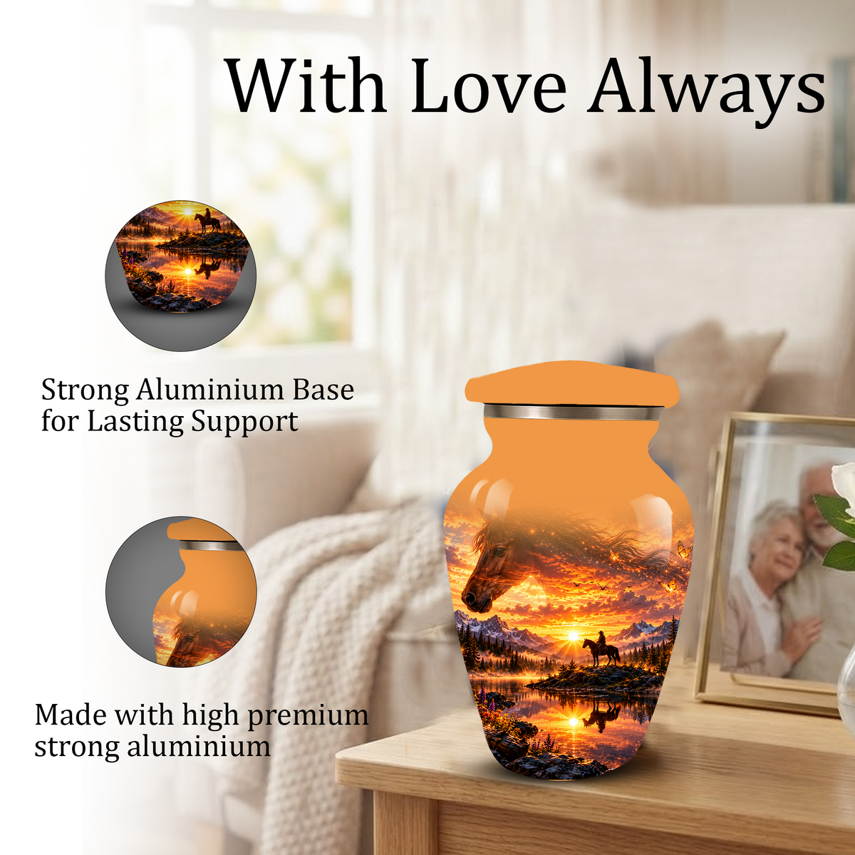 Personalized Horse Cremation Urn for Ashes, Horse Memorial Urn, Sunset Cowboy Urn