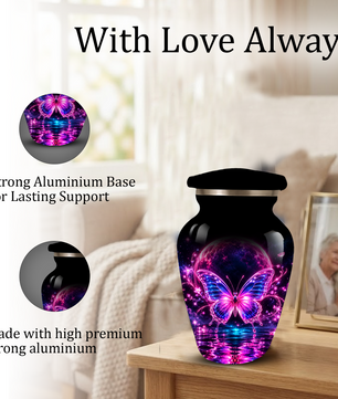 Personalized Butterfly Cremation Urn for Ashes, Pink Purple Galaxy Butterfly Adult Urn, Custom Memorial Urn